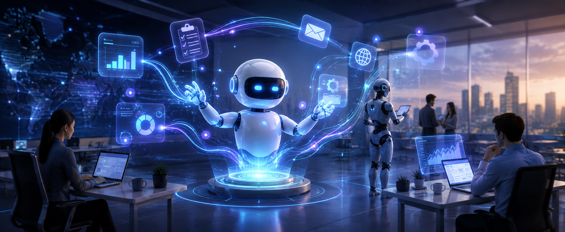 An AI agent working across multiple business systems to complete a multi-step task on its own