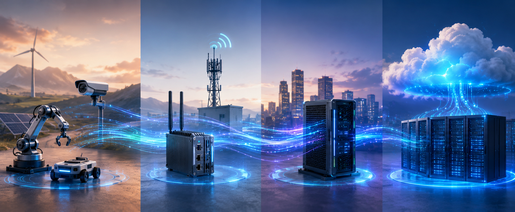 The edge-cloud continuum spanning device, local edge, and central cloud tiers of computing