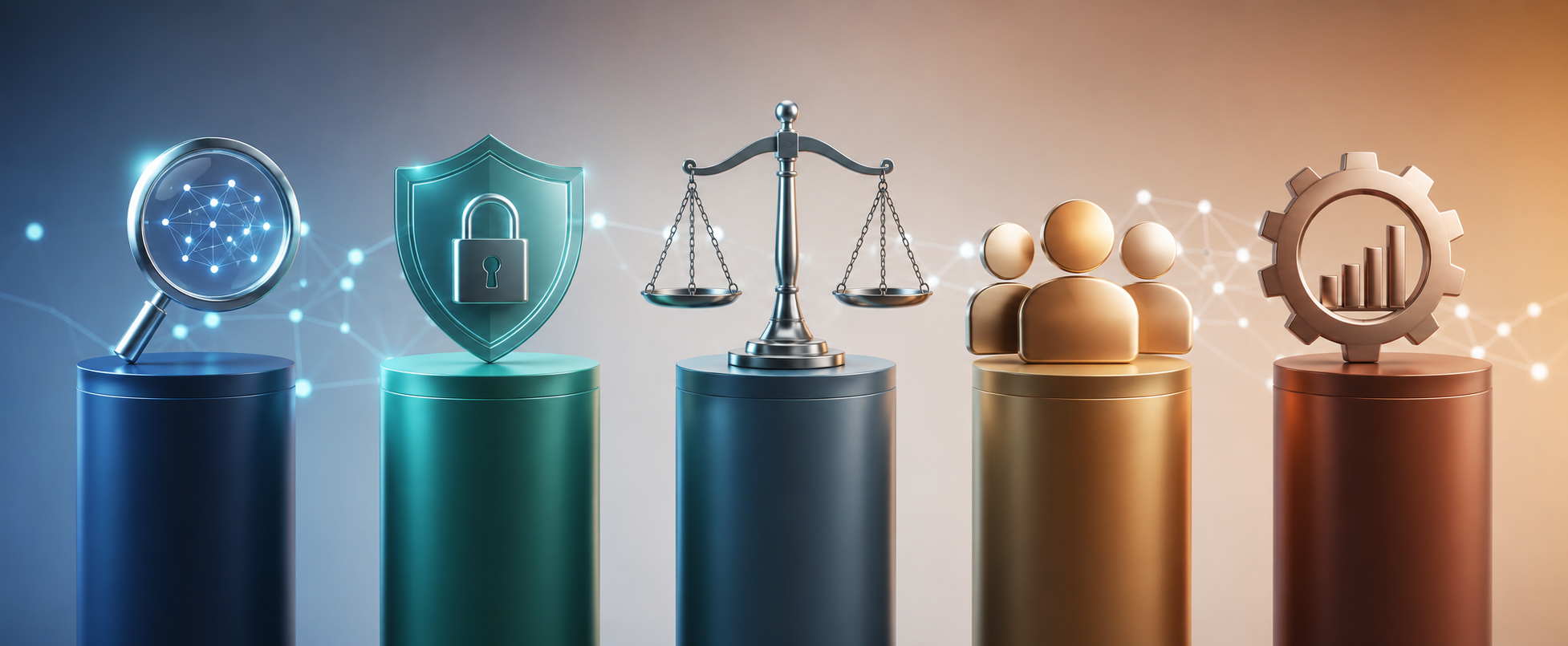 Enterprise AI governance framework showing accountability, fairness, transparency, privacy, and human oversight controls