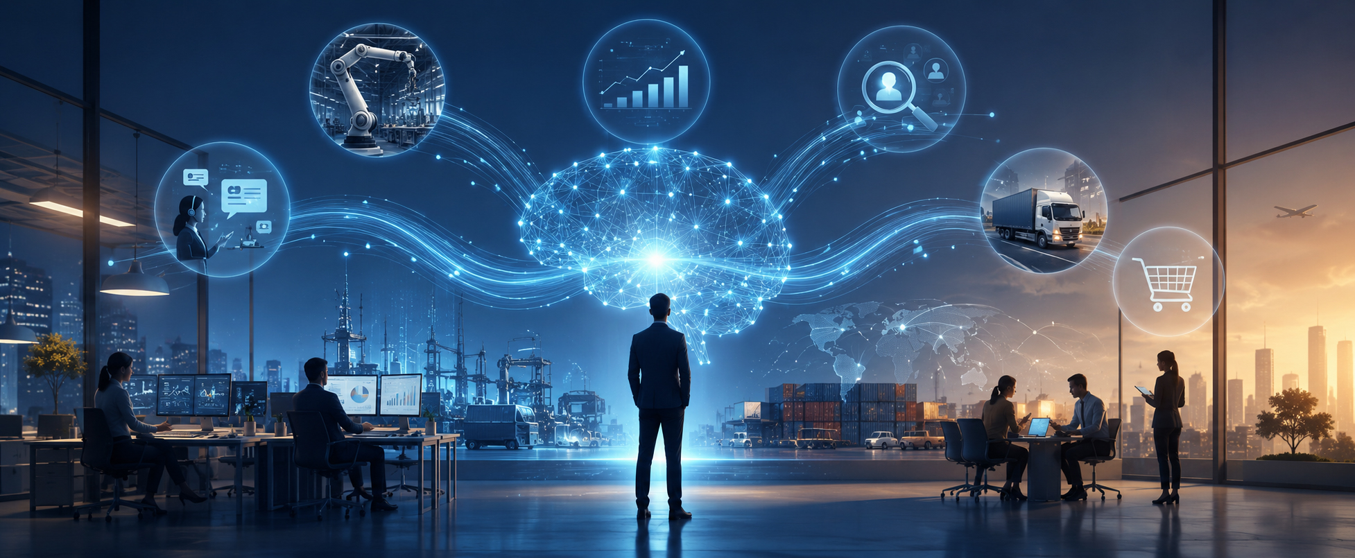 Map of enterprise AI applications across business functions from support and finance to supply chain and security