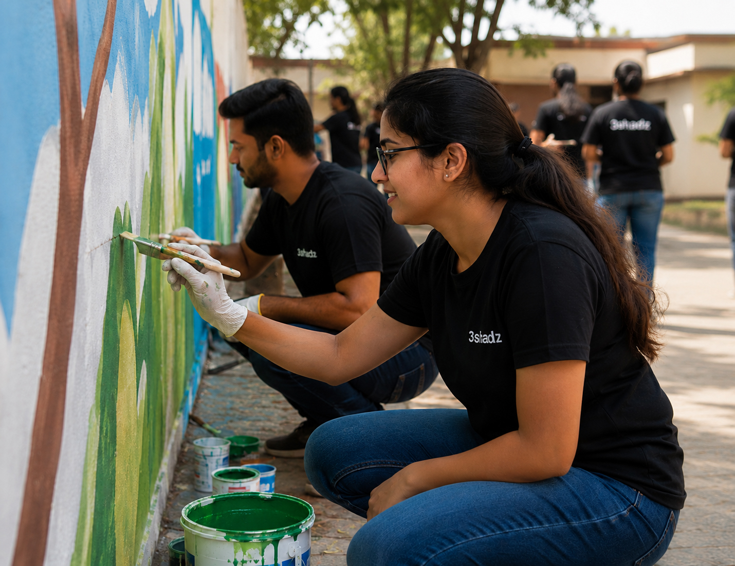 3Shadz volunteers painting a community mural
