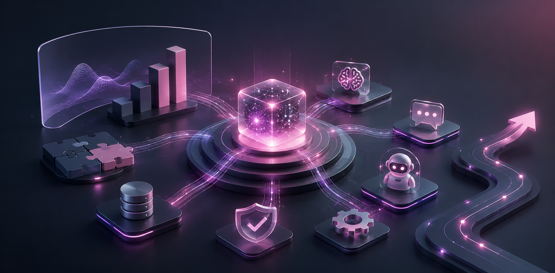 A spectrum from AI providing information to AI executing constrained actions, each step paired with a human or system checkpoint